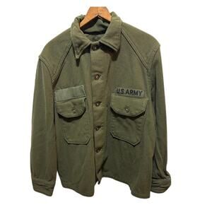 US Army wool button up shirt olive green Korean war field vintage 50s SZ M USA